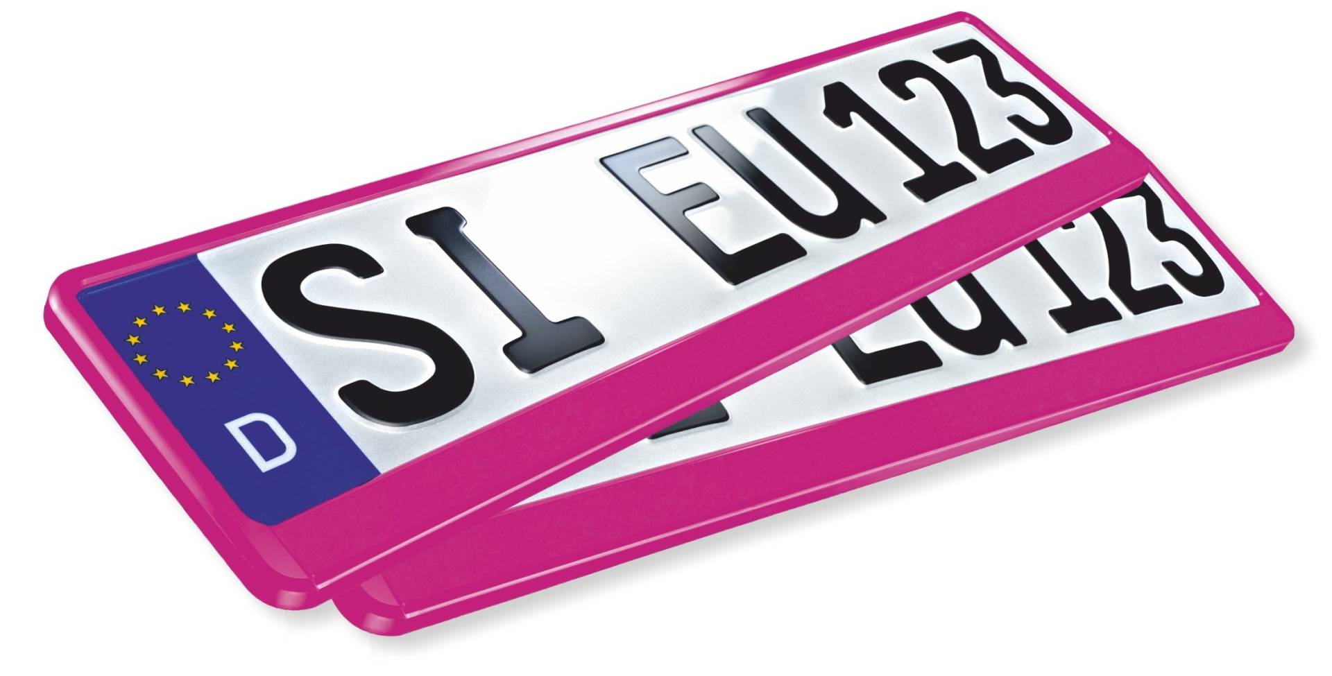2 x EU Kfz Kennzeichenhalter ERUSTAR pink universal PKW Nummernschildhalter Kennzeichenhalterung 520 x 110 mm der FA. UTSCH von Kennzeichenhalter pink