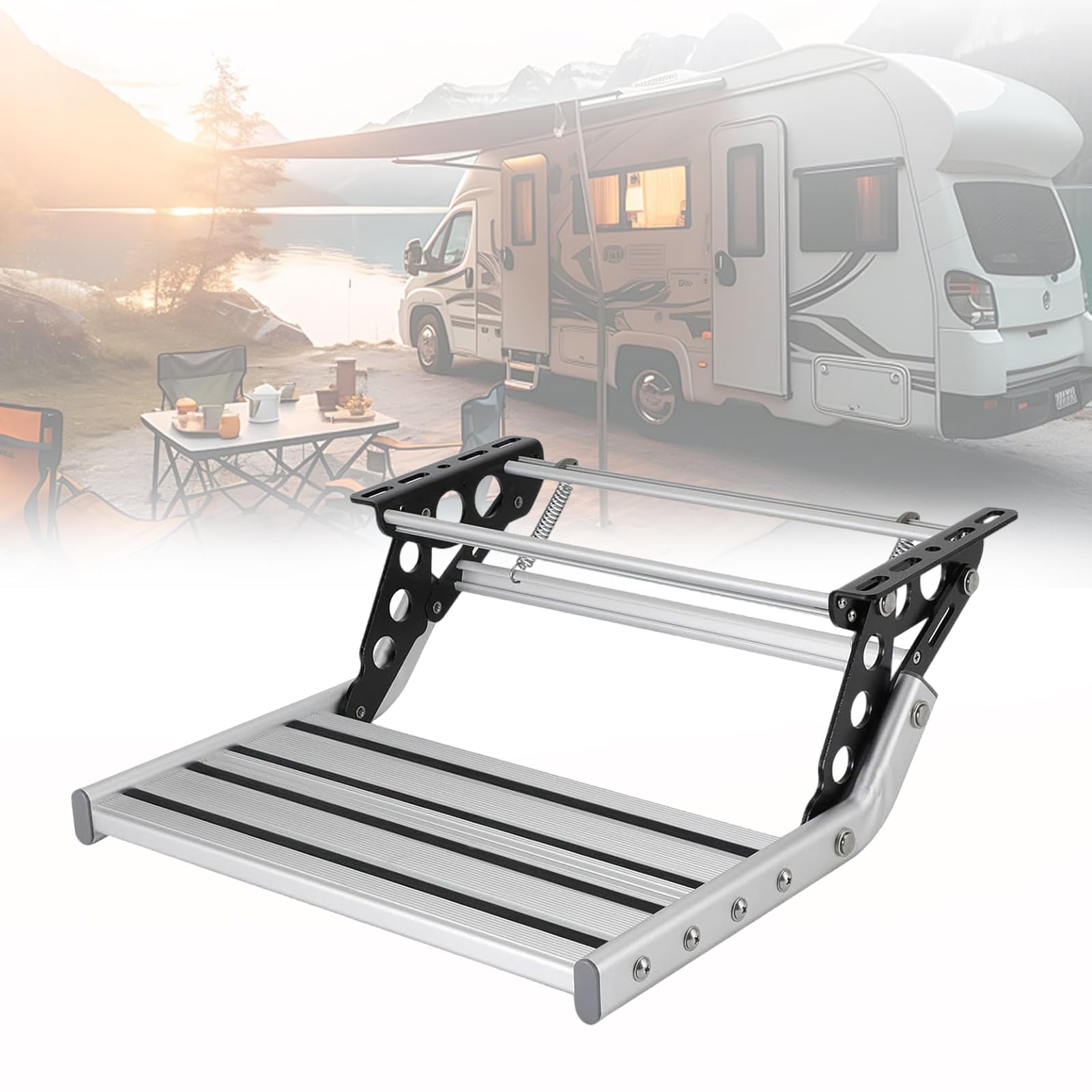 Kensbro Manuelle Wohnmobil Treppe, Alu Einzelschicht Wohnmobiltrittstufen mit Anti-Slip-Streifen, Wohnwagen Stufenbeschläge - Faltbar, Maximal Tragende 200 kg, für Wohnmobil Camper Van Reiseanhänger Kensbro Manuelle Wohnmobil Treppe, Alu Einzelschicht Wohnmobiltrittstufen mit Anti-Slip-Streifen, Wohnwagen Stufenbeschläge - Faltbar, Maximal Tragende 200 kg, für Wohnmobil Camper Van Reiseanhänger von Kensbro