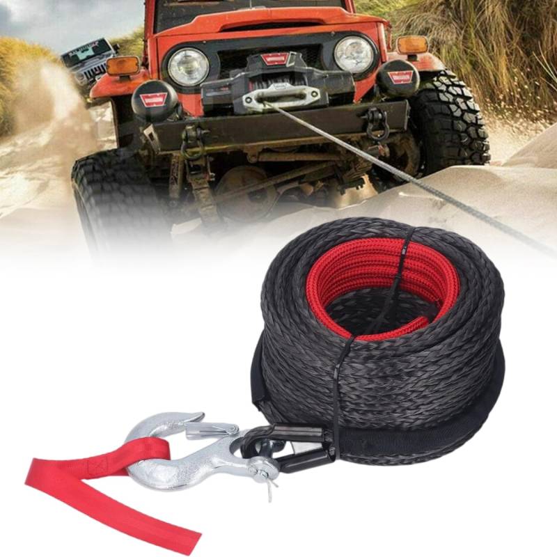 Windenseil, 10mm x 30M Abschleppseil, 12-Strand Synthetikseil mit Schutzhülle und Metallhaken, Forstseil Maximale Zugkraft 9000KG/19842 LBS, für ATV UTV SUV LKW Boot Offroad von Kensbro