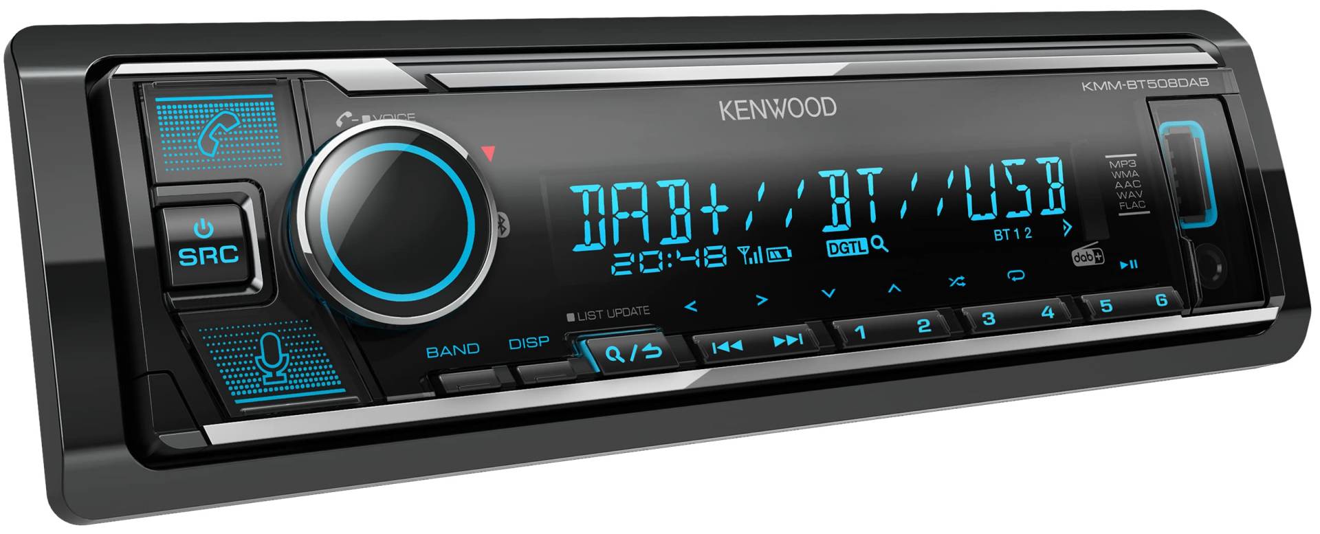 Kenwood KMM-BT508DAB - USB-Autoradio mit DAB+ & Bluetooth Freisprecheinrichtung (Amazon Alexa, Soundprozessor, USB, AUX, 2 x Pre-Out 2.5 V, 4 x 50 Watt, VAR. Beleuchtung, inkl. DAB+ Antenne) von Kenwood