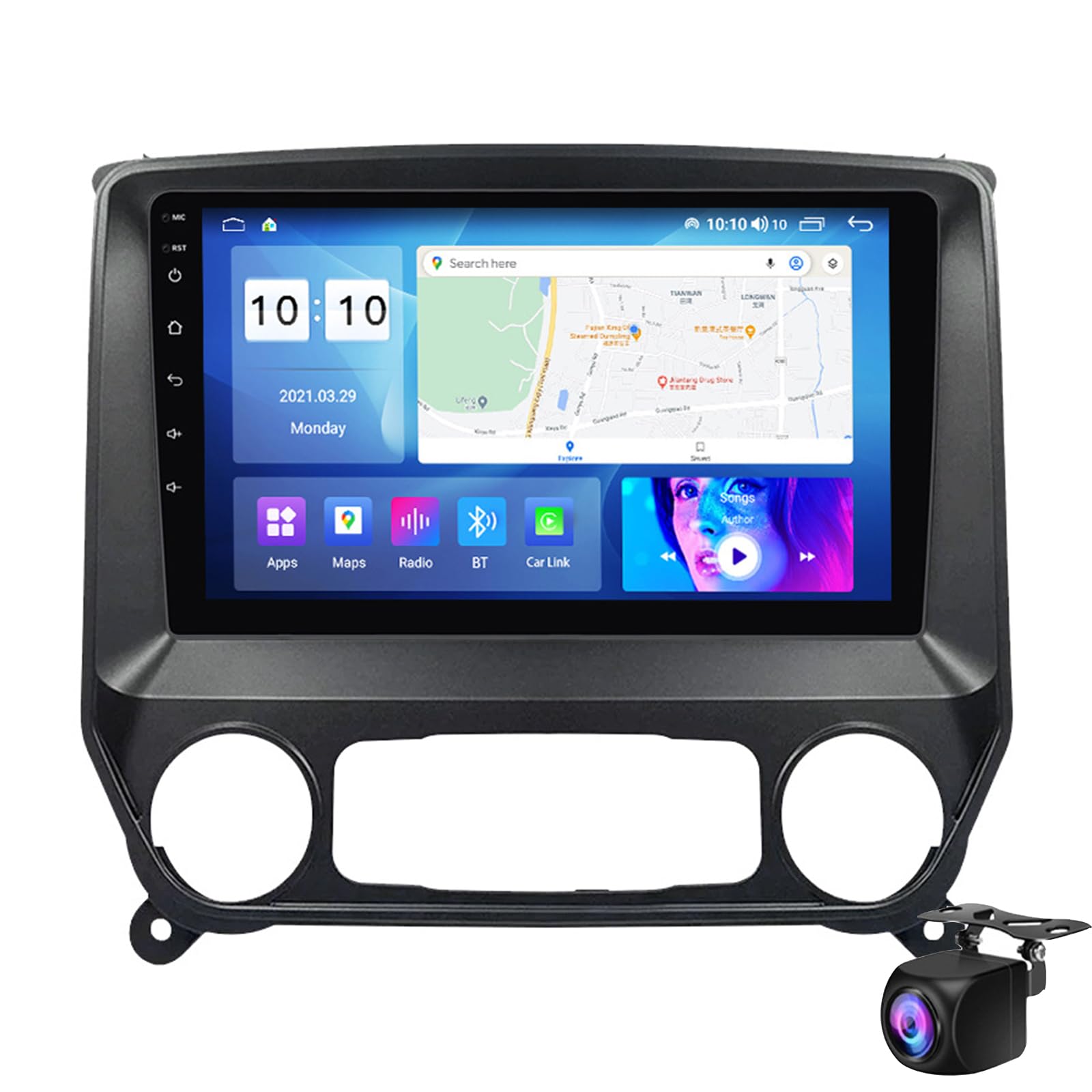 10-Zoll-Autoradio Für Ch-evrolet Silverado GMC Sierra 2014-2018 Mit Kabellosem CarPlay & Android Auto GPS-Navigation Bluetooth 1080P Rückfahrkameras, Sprachsteuerung(Size:M400S) von Keoaiob
