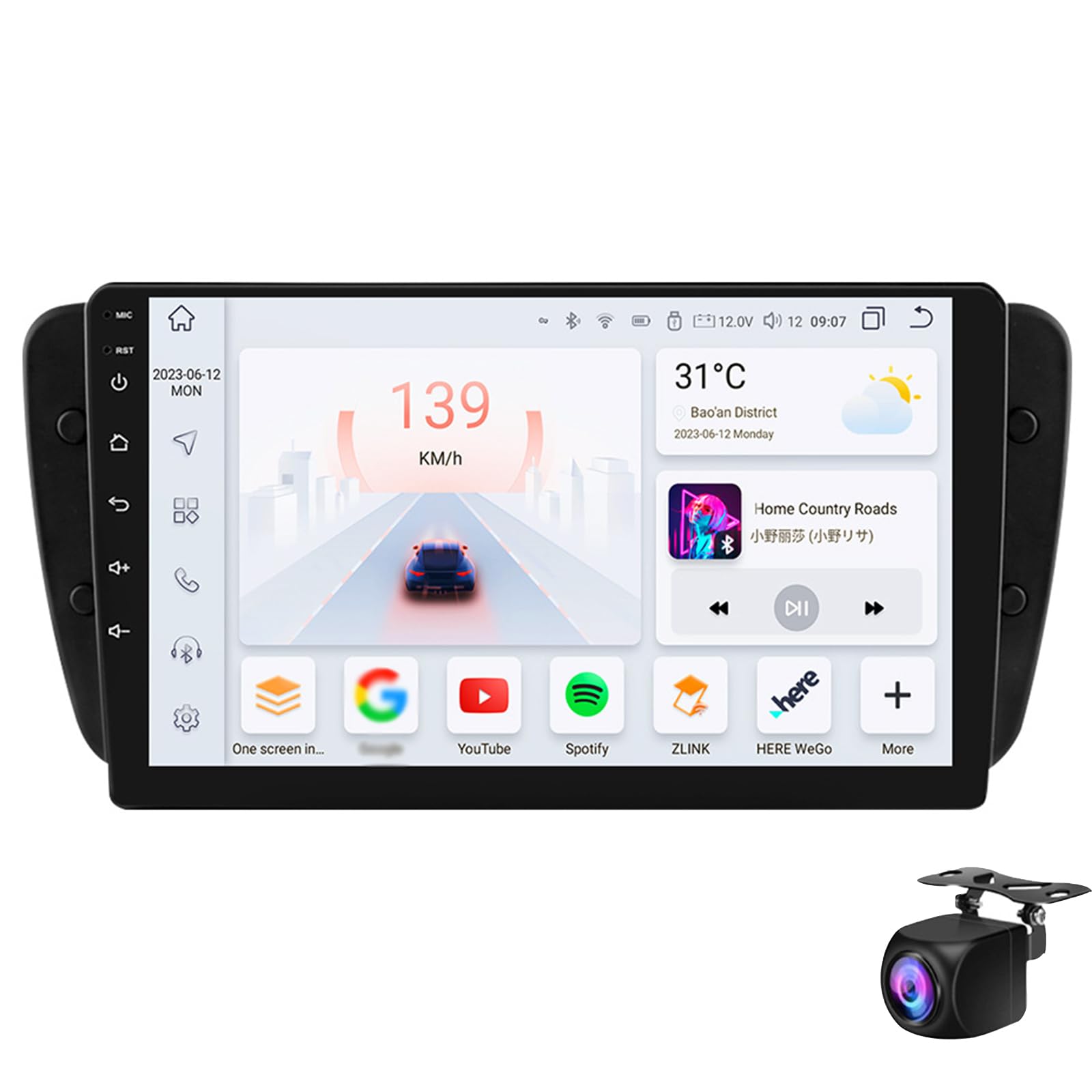 Android 14 Autoradio-Stereo Für Seat lbiza 2009-2013 GPS-Navigation Ultradünner Mainframe 9" IPS Touchscreen Auto-Navigationsvideo Mit Wifi Bluetooth Mirror Link USB-Rückfahrkamera(Size:M800S) von Keoaiob
