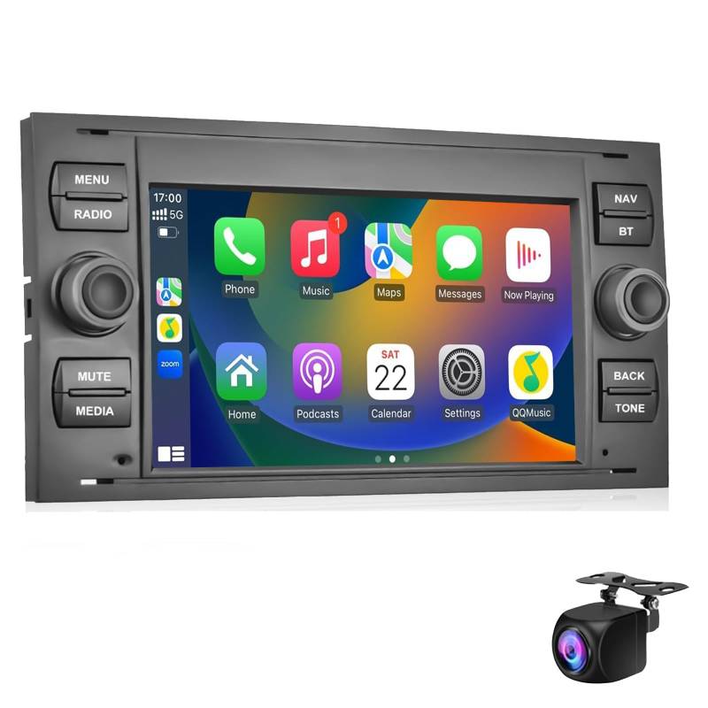 Android 14 GPS Autoradio für F-ord Transit Fiesta Galaxy Fusion Ku-ga C-Max S-Max mit Bluetooth Hands-Free,7 Zoll HD Radio Touchscreen mit Mirrorlink WiFi GPS FM/RDS EQ SWC+Rückfahrkamera(Size:M300S) von Keoaiob