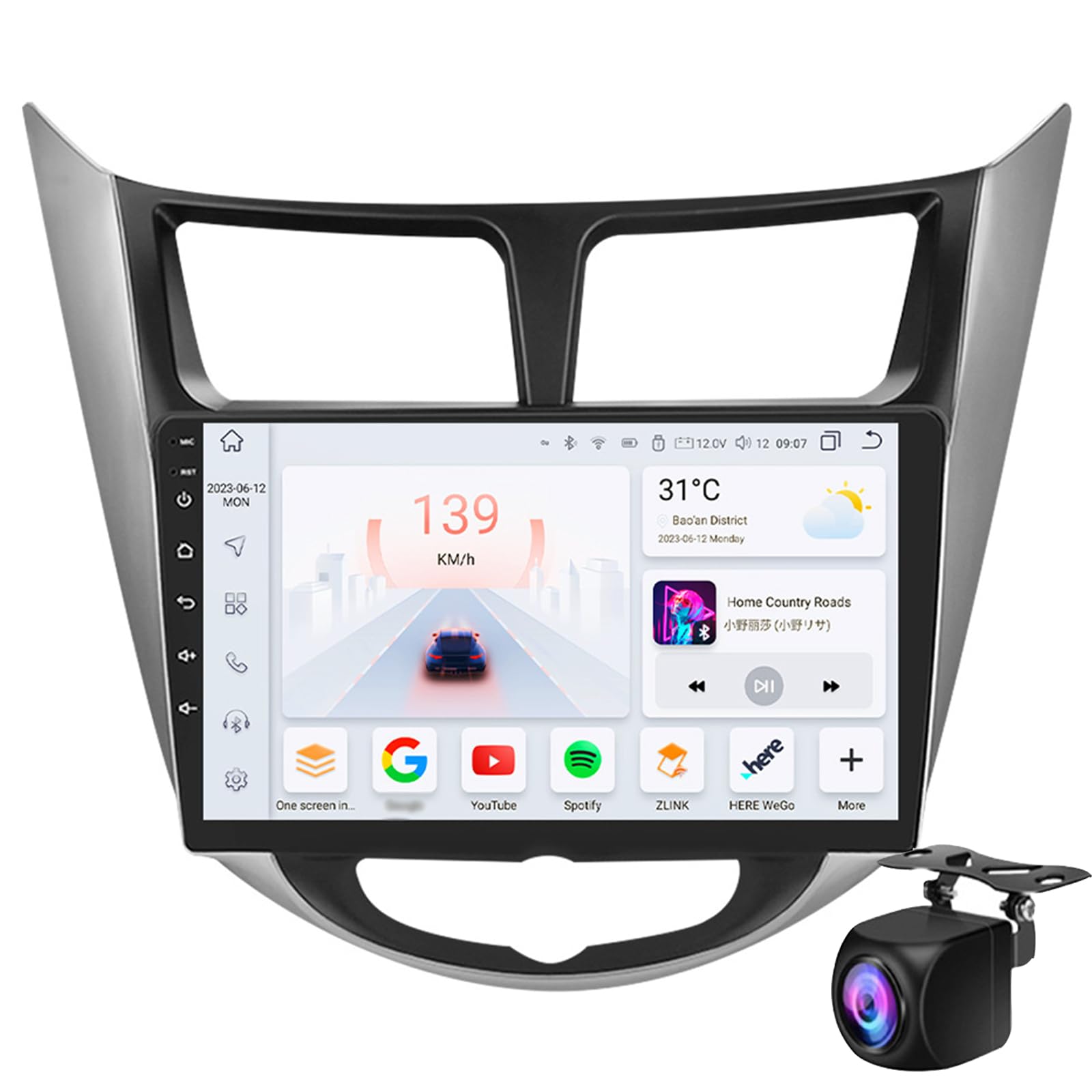 Android 9 Zoll Touchscreen Autoradio Stereo für Hy-undai Solaris Accent Verna 2010-2016 mit Carplay Android Auto GPS Navigation mit BT 4G / WiFi USB Mirror Link FM Auto Parts(Color:8-Core 2+32G) von Keoaiob