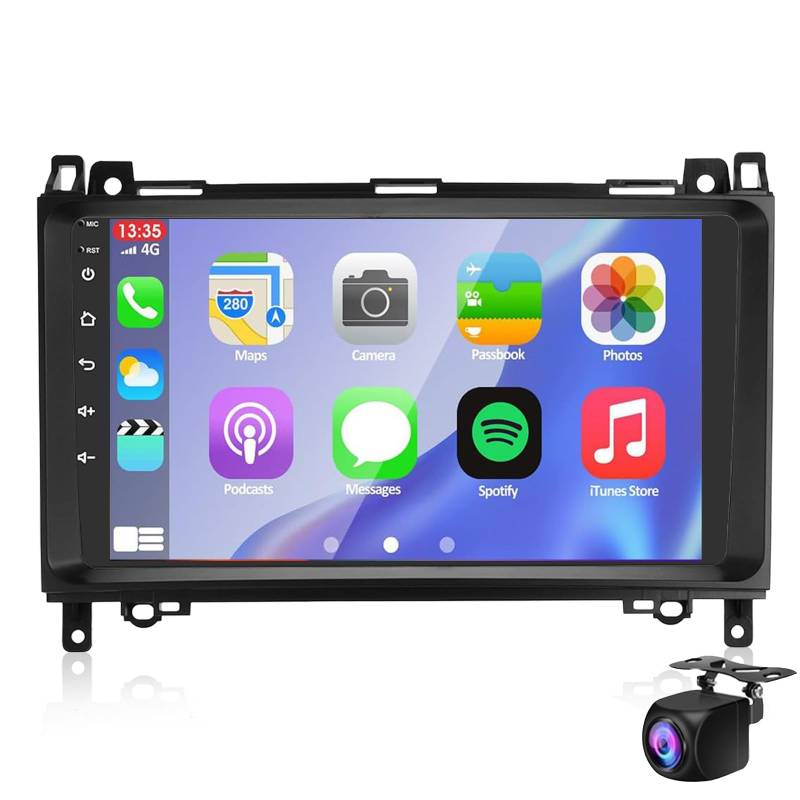 Android CarPlay Radio Für B-Klasse B200 W245 W169 W639 Vito Viano W906 Sprinter, 9 Zoll Touchscreen Mit Wireless CarPlay Und Android Auto Support GPS Navigation FM Mirror Link Und USB Kame(Size:M400S) von Keoaiob