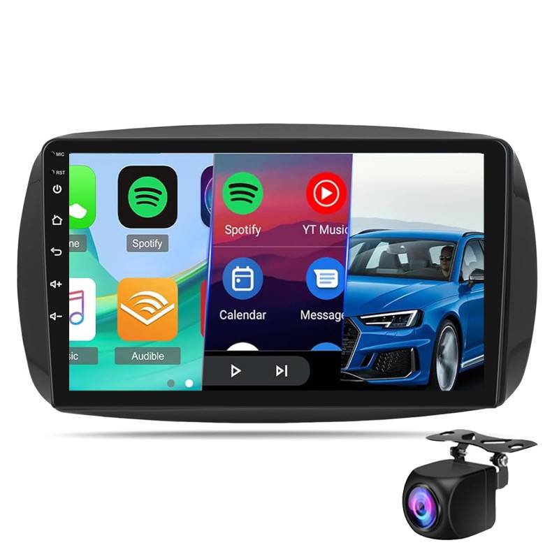 Carplay Autoradio Für Smart Forfour Fortwo 453 2014–2022 Android 14 9-Zoll-Bildschirm Mit Android Auto Kabellosem Bluetooth GPS-Navigation Mirror Link WiFi HiFi FM/RDS + Rückfahrkamera(Color:M150S) von Keoaiob