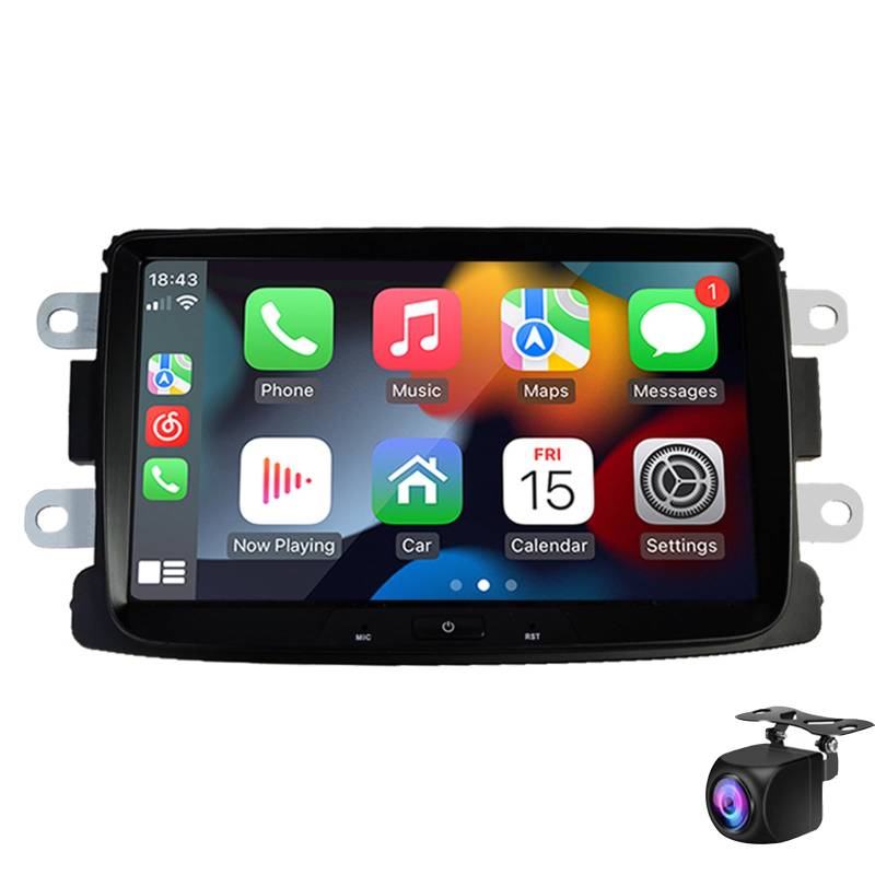 Doppel-Din-Autoradio Für Re-Nault Captur Symbol Duster 2013-2017 Mit Drahtlostelefon CarPlay & Android Auto, 9 "IPS Touchscreen GPS Navigation Bluetooth USB FM Rückfahrkamera SWC(Size:M100S) von Keoaiob