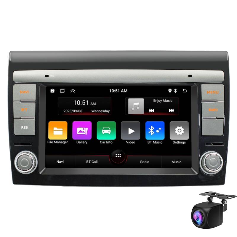 Für Fiat Bravo 2008-2013 Android Car Radio Mit Carplay Android Auto, 7 Zoll Touchscreen Double Din Car Stereo Mit Gps-navigation Wifi Bluetooth 5.0 Fm/rds Radio Usb Swc + Backup-ka(Size:8-Core 6+128G) von Keoaiob
