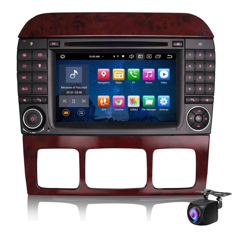 Keoaiob 7 Zoll Android 14 Autoradio Für S-Klasse CL-Klasse W220 W215 Mit GPS Navi Bluetooth Kabelloses Carplay Android Auto WiFi Touchscreen SWC DVD RDS DAB FM Rückfahrkamera(Size:M100CP) von Keoaiob