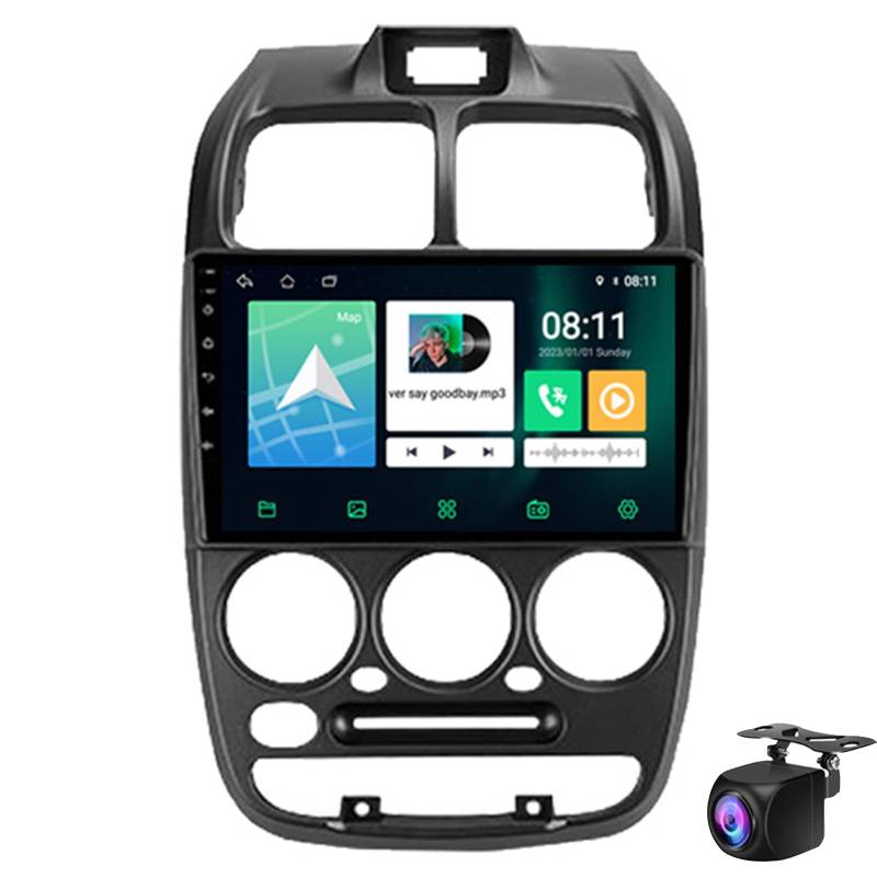 Keoaiob 9 Zoll Doppel Din Autoradio Für Hy-undai Accent 2 1999-2012 Mit Sprachsteuerung Bluetooth MirrorLink Autoradio Mit Rückfahrkamera Touchscreen SWC USB AM FM AUX Band(Size:M100S) von Keoaiob