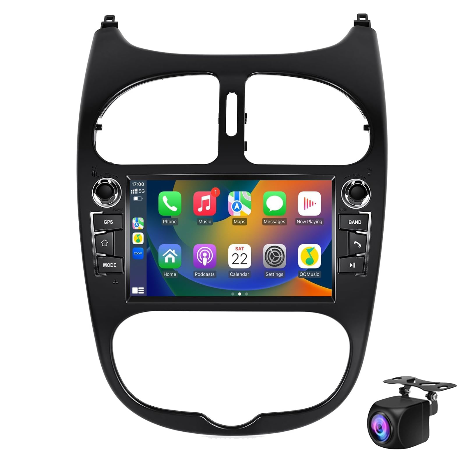 Keoaiob Android 14 Auto Stereo Für Pe-edelot 206 206cc 2002-2010 Mit Carplay Android Car, 7 Zoll Touchscreen Mit GPS Navi WiFi Mirror Link Bluetooth Fm/RDS SWC Heckansicht Kamera(Size:NF-1) von Keoaiob