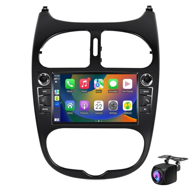 Keoaiob Android 14 Auto Stereo Für Pe-edelot 206 206cc 2002-2010 Mit Carplay Android Car, 7 Zoll Touchscreen Mit GPS Navi WiFi Mirror Link Bluetooth Fm/RDS SWC Heckansicht Kamera(Size:NF-1) von Keoaiob