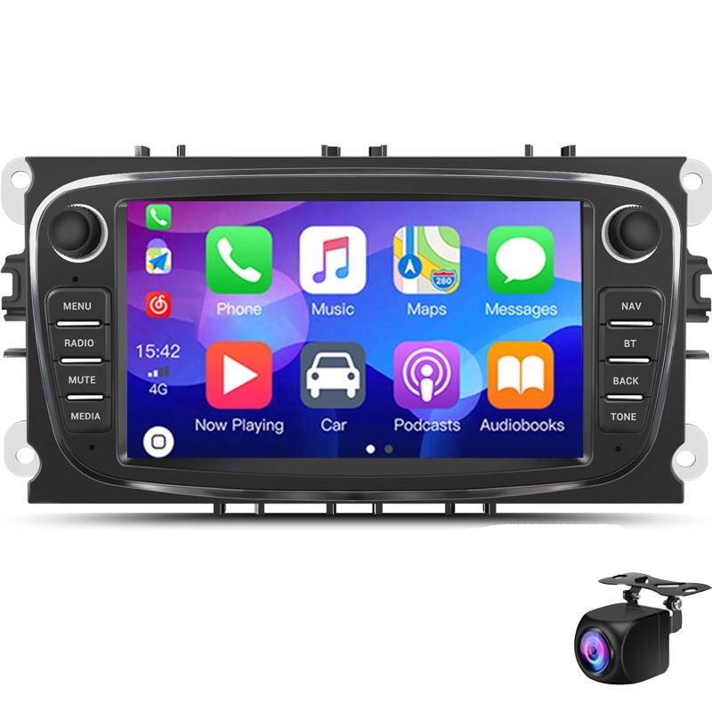 Keoaiob Android 14 Autoradio Für F-ord Focus C-Max S-Max Kuga Galaxy Mondeo, 7" IPS Touchscreen Autoradio Mit Bluetooth WiFi GPS Mirror Link FM/RDS Radio SWC EQ Rückfahrkamera(Size:NF-5) von Keoaiob