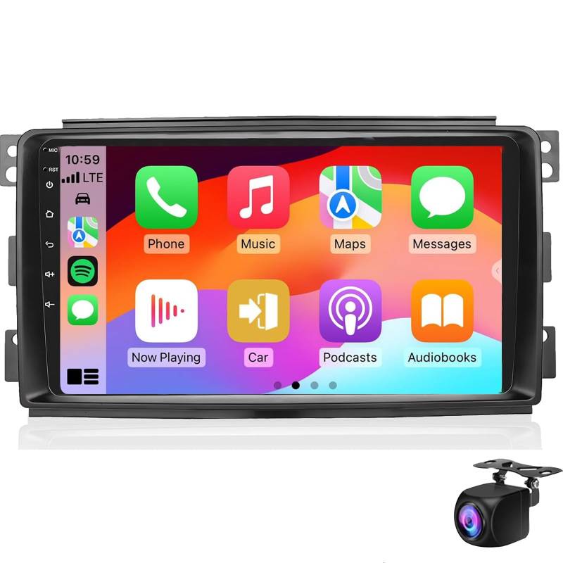Keoaiob Android 14 Autoradio Für Smart Fortwo 2005-2010 Mit Carplay Android Auto, 9 Zoll Touch Bildschirm 2Din GPS Navigation Mit Mirror Link Bluetooth GPS WiFi FM SWC +Rückfahrkamera(Size:NF-7) von Keoaiob