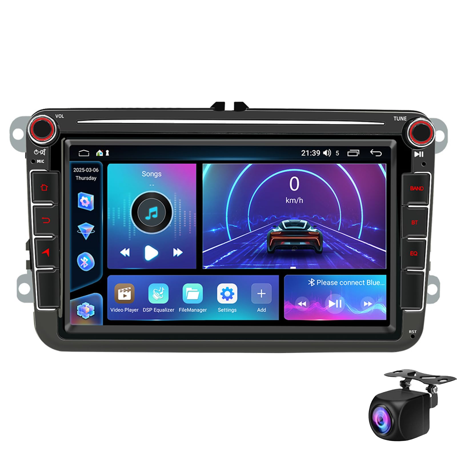 Keoaiob Android 14 Car Radio Für Vw Universal Navigation Wireless Carplay Android Auto HiFi, 8 '' Touchscreen Bluetooth Stereo -Upgrade Für Vw SWC GPS WiFi + Ahd Backup -Kamera(Color:NF-7) von Keoaiob
