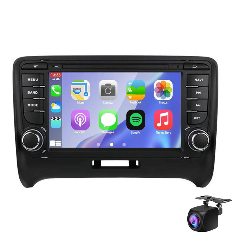 Keoaiob Android Autoradio Für TT MK2 2006–2014 7-Zoll-Touchscreen Autoradio-Unterstützung Kabelloses Carplay Android Auto Mirror Link GPS-Navigation Bluetooth WiFi FM RDS + Rückfahrkamera(Size:M500S) von Keoaiob