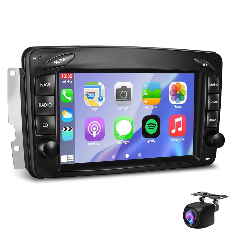Keoaiob Android Autoradio für W168 W203 CLK C209 / W209 SLK / W170 W463 Viano Vito W639 Vaneo 7 Zoll Touchscreen Carplay Android Auto Navi GPS WiFi Bluetooth FM/RDS Rückfahrkamera(Size:NF-4) von Keoaiob