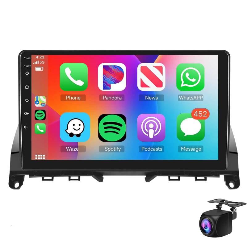 Keoaiob Android Radio Für Klasse C W204 S204 2007-2010 Radio Canbus Carplay/Android Auto, 9 Zoll 2 DIN Touchscreen Für GPS Navigation Bluetooth/HiFi/WiFi/FM RDS/Kamera(Size:M150S) von Keoaiob