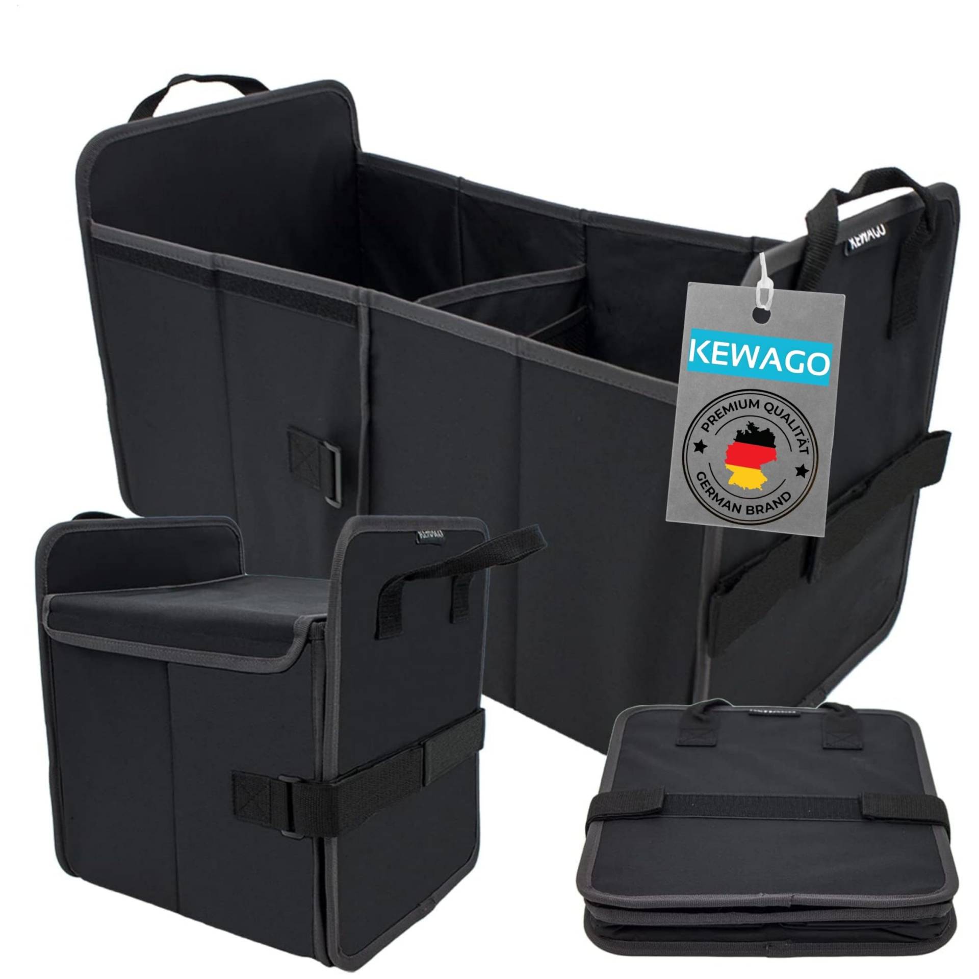 KEWAGO Kofferraumtasche, Kofferraum Organizer mit Deckel. Auto Box mit 2 in 1 Funktion. 20 oder 40 Liter Volumen. Auto Zubehör, Camping Box, Einkaufskorb Auto und Organisator in einem von Kewago