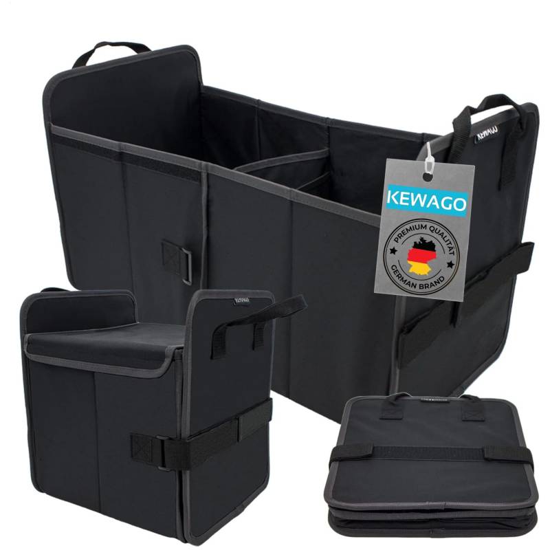 KEWAGO Kofferraumtasche – Faltbarer Kofferraum Organizer mit Deckel & Klett – 20/40L Auto Faltbox – Auto Zubehör, Aufbewahrungsbox, Rücksitz Organizer von Kewago