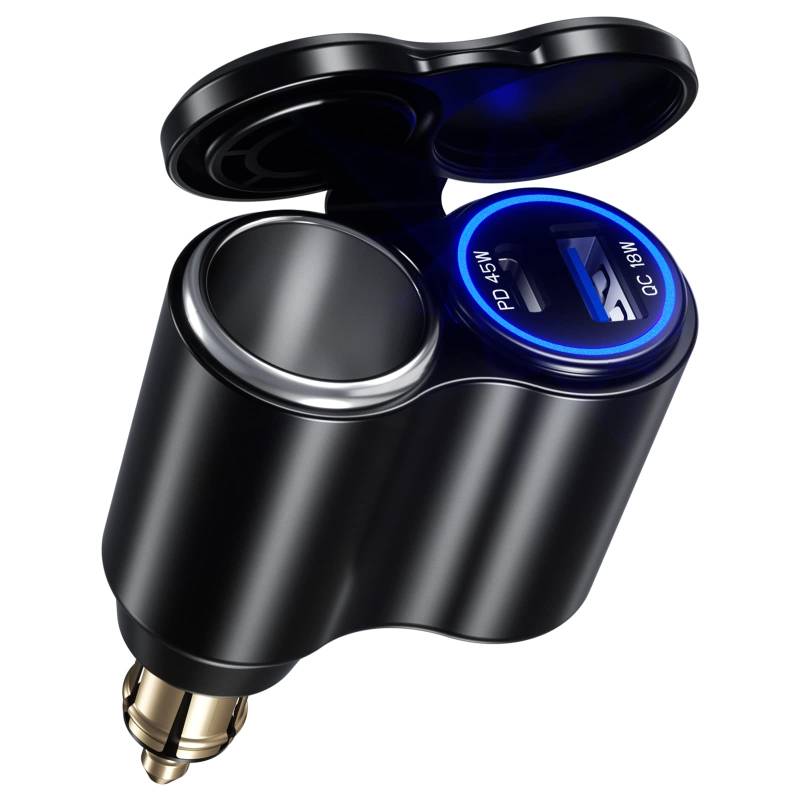 Kewig Motorrad DIN-Stecker auf QC 18W & PD 45W Ladegerät mit 12V Zigarettenanzünder Buchse für BMW Ducati Triumph Hella Motorrad DIN Buchse von Kewig