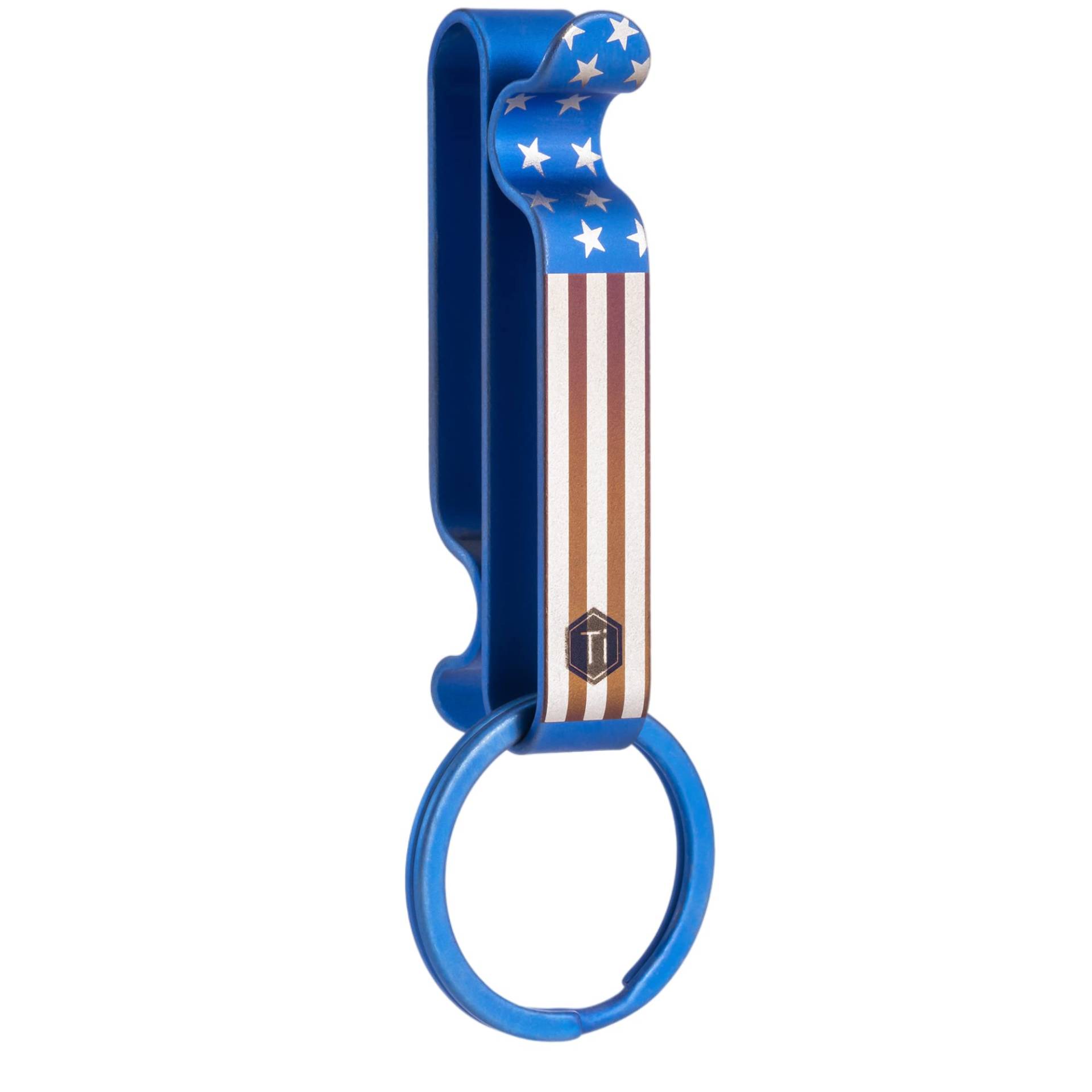 KeyUnity KM00 Titanium Gürtelschlaufe Schlüsselanhänger Clip Doppelseitiger Schnellverschluss-Schlüsselhalter mit abnehmbarem Schlüsselring (Flagge) von KeyUnity
