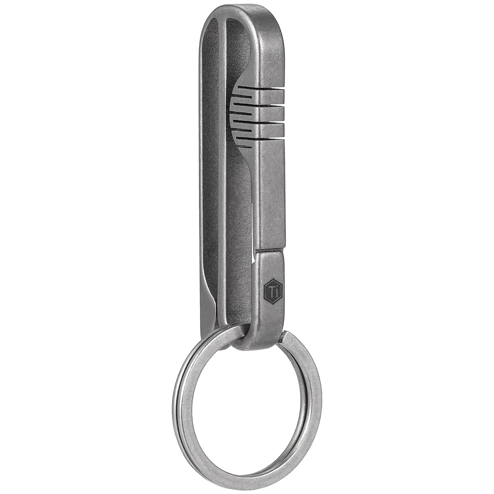KeyUnity KM03 Titan Gürtelclip Schlüsselanhänger Gürtelschlaufe mit Ring Karabiner Schlüsselclip mit abnehmbarem Schlüsselring für Dienstgürtel Camping, unisex, Silber von KeyUnity