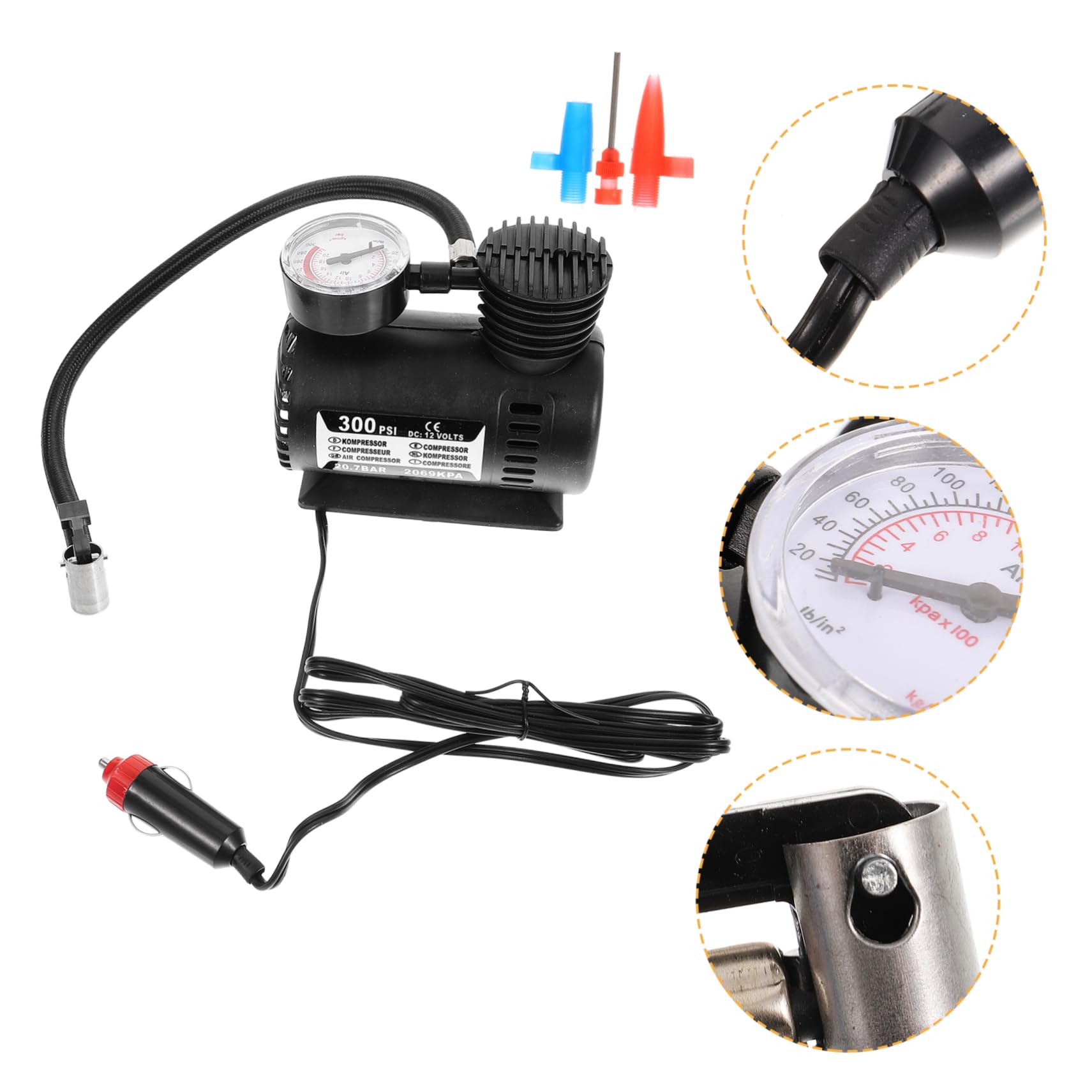 Kichvoe 12V Elektrische Luftpumpe für Auto Tragbarer Reifenfüller mit Barometer und Universaladapter für Fahrräder Motorräder und Sportgeräte Kompakt und Einfach zu Bedienen Kichvoe 12V Elektrische Luftpumpe für Auto Tragbarer Reifenfüller mit Barometer und Universaladapter für Fahrräder Motorräder und Sportgeräte Kompakt und Einfach zu Bedienen von Kichvoe