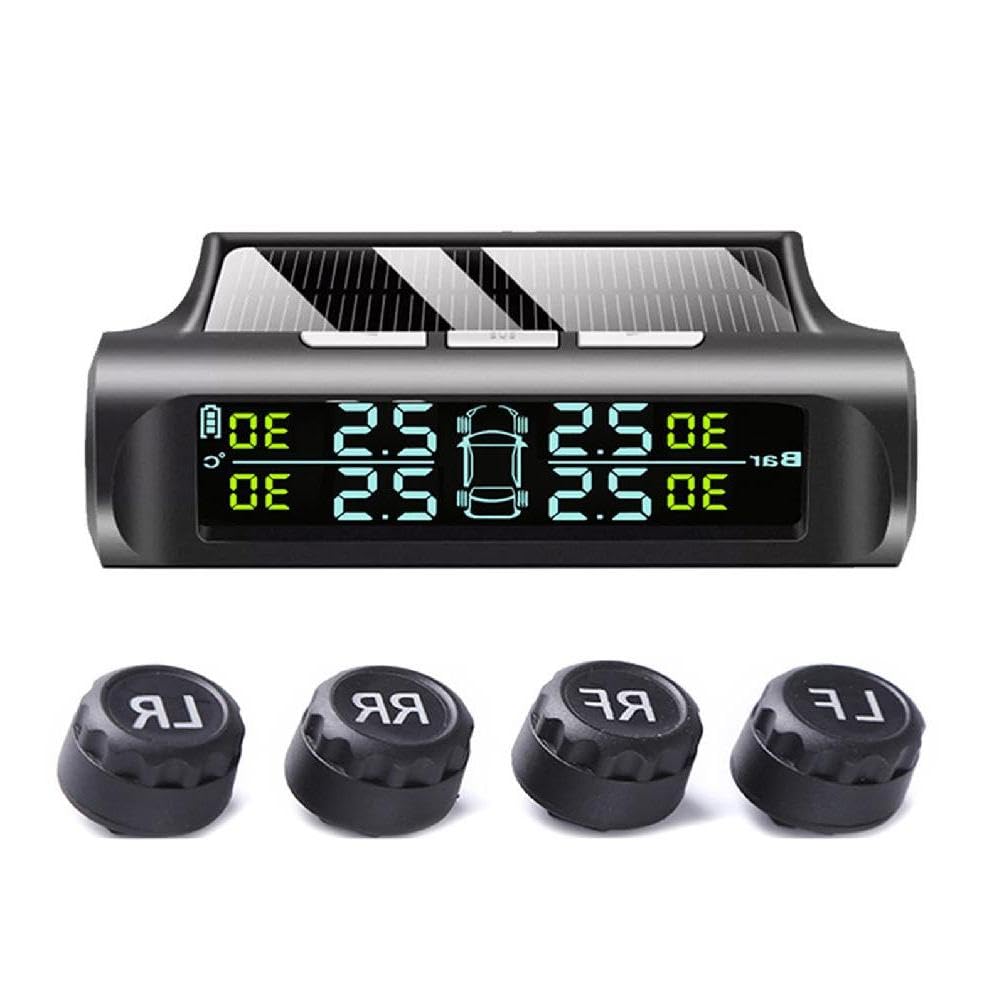 KieTeiiK Kabelloses Reifendruckkontrollsystem (TPMS) für LKW, Wohnmobile, Anhänger, inkl. 4 externen Sensoren, Solarenergie, drahtloses Solar-Tpms, Autoreifendruckkontrollsystem von KieTeiiK
