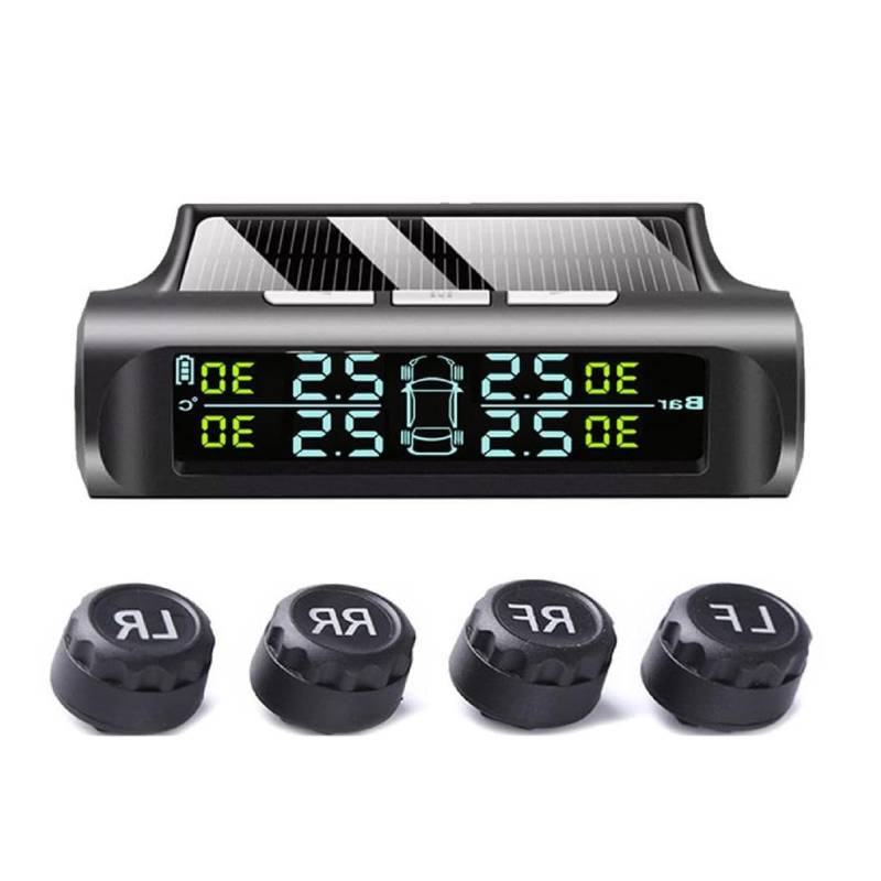 KieTeiiK Kabelloses Reifendruckkontrollsystem (TPMS) für LKW, Wohnmobile, Anhänger, inkl. 4 externen Sensoren, Solarenergie, drahtloses Solar-Tpms, Autoreifendruckkontrollsystem von KieTeiiK