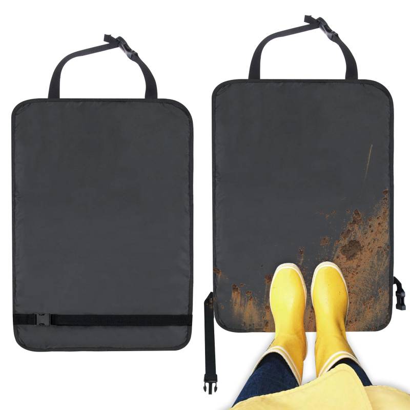 2 Stück Auto Rückenlehnenschutz Schwarz, 60 x 45 cm Auto Rückenlehne, Autositz Schutz Rückseite Kinder, Oxford Wasserdicht und Pflegeleicht, Sitzschoner Auto Rückenlehne für Limousinen, LKW, SUV von KineticKraft