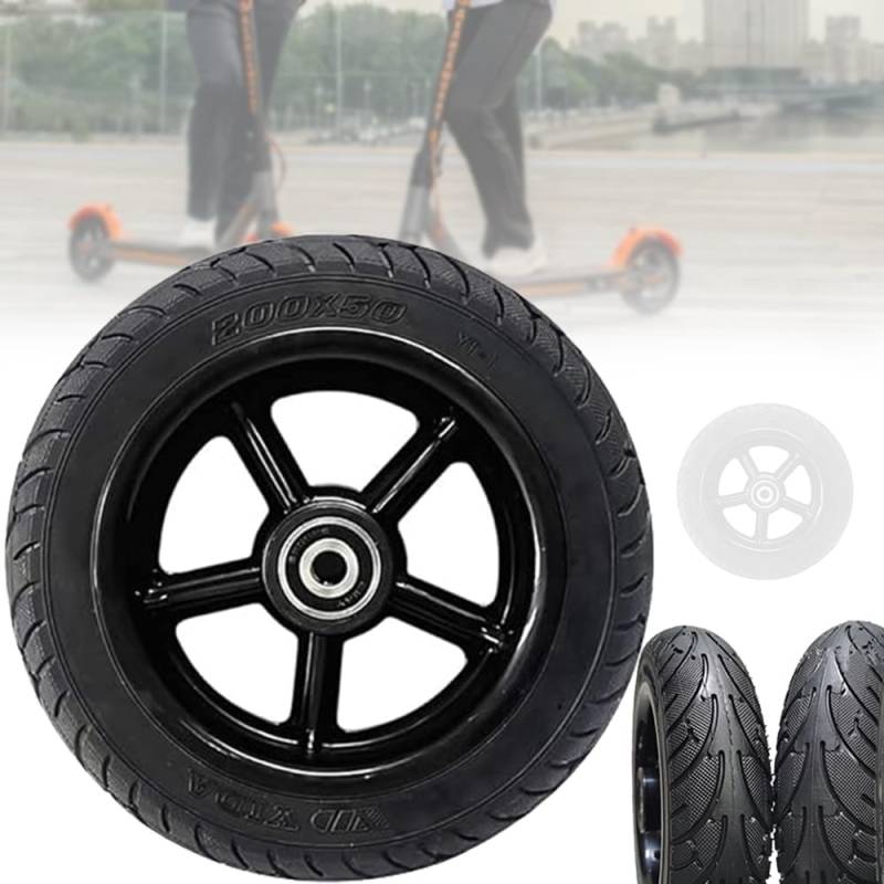 Kinfezlon 8 Zoll E Scooter Reifen, Voll Vorderrad 200×50, Ersatzräder für Scooter, Elektroroller Vollgummireifen mit Nabe, Rutschfest, Stoßfest, für Elektro Roller Vorderrad, Roller Reifen, Ersatzräde von Kinfezlon