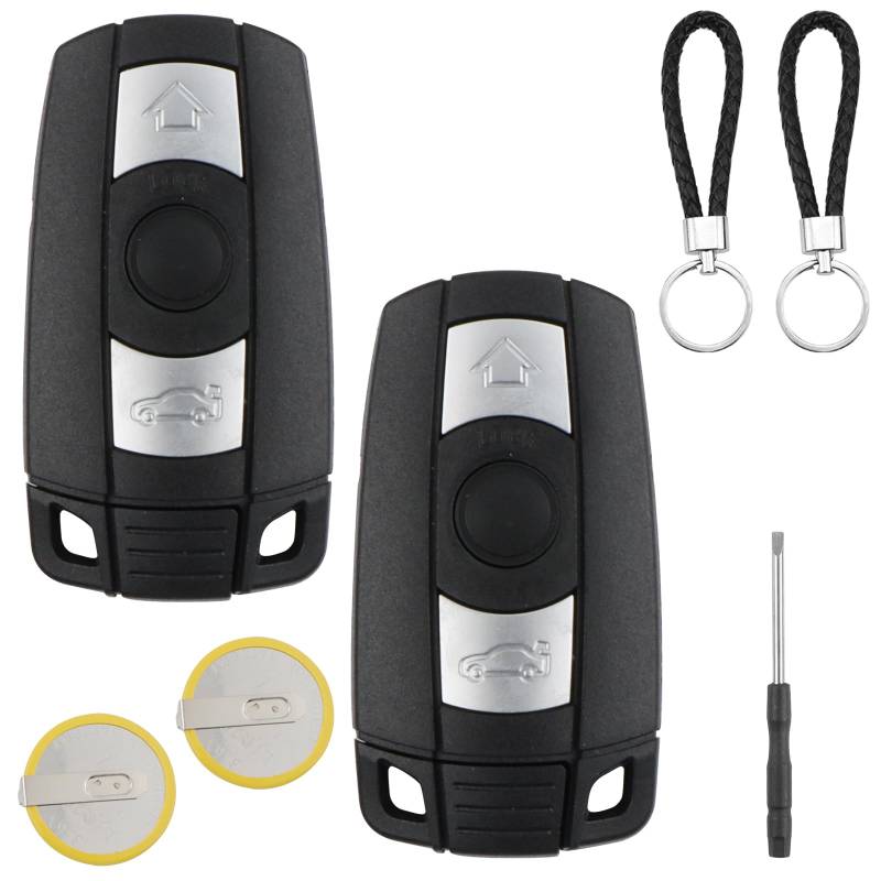 KingYH 2 Stück Autoschlüssel Gehäuse mit Batterie 3 Tasten Fernbedienung Schlüsselgehäuse und Schlüsselring Ersatzschlüssel Anwendbar für B-W Serie1 2 3 5 6 X1 X5 E81 E82 E87 E88 E89 E90 E91 E92 E93 von KingYH