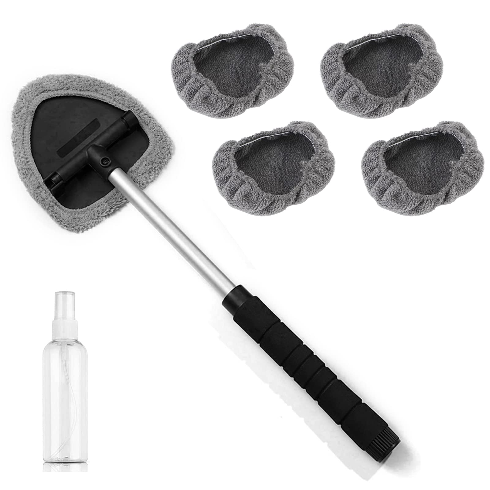kingsea Scheibenreiniger, Mikrofaser-Autoscheiben-Reinigungswerkzeug-Set,mit ausziehbarem Griff und waschbarem, wiederverwendbarem Tuch-Pad-Kopf, Auto-Innenausstattung (Grey, Pentagon) von kingsea