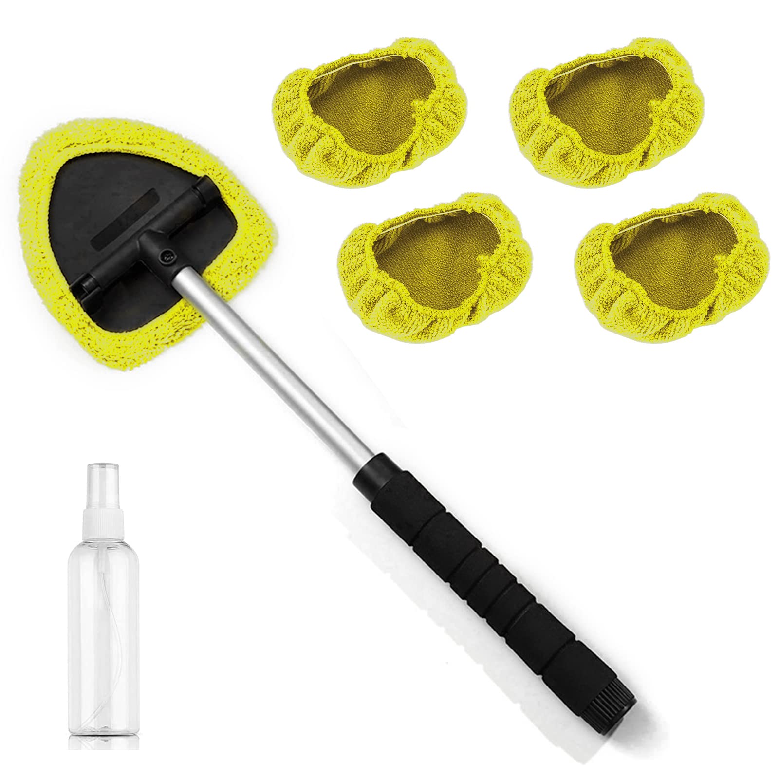 Kingsea Scheibenreiniger, Mikrofaser-Autoscheiben-Reinigungswerkzeug-Set,mit ausziehbarem Griff und waschbarem, wiederverwendbarem Tuch-Pad-Kopf, Auto-Innenausstattung (Yellow, Pentagon) von kingsea