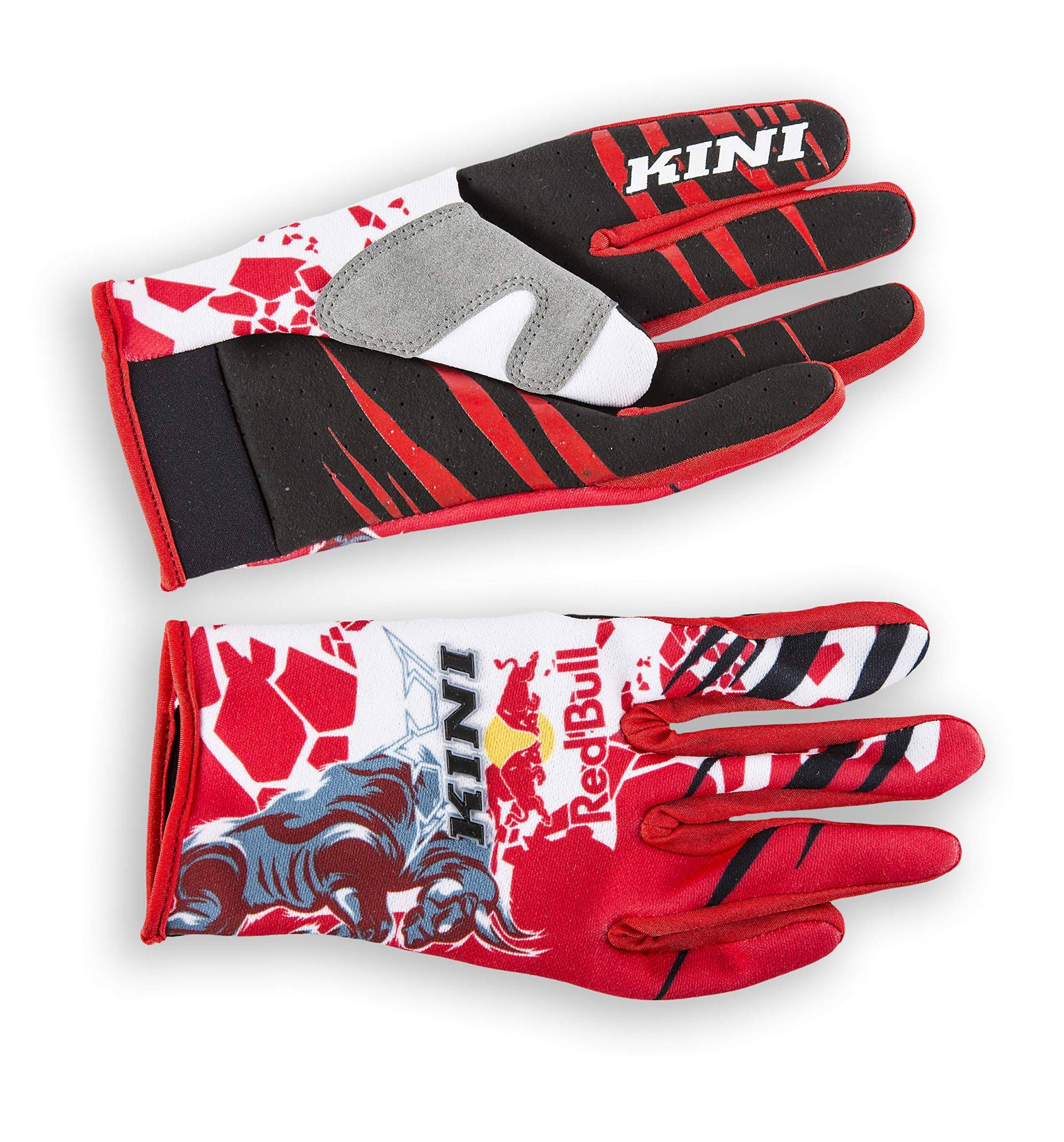 KINI Red Bull Revolution Gloves - Red/White - L – Motocross-Handschuhe für Herren, Motorsport, BMX Handschutz, speziell gepolsterte Bereiche, Atmungsaktiver Mesh, leicht von Kini