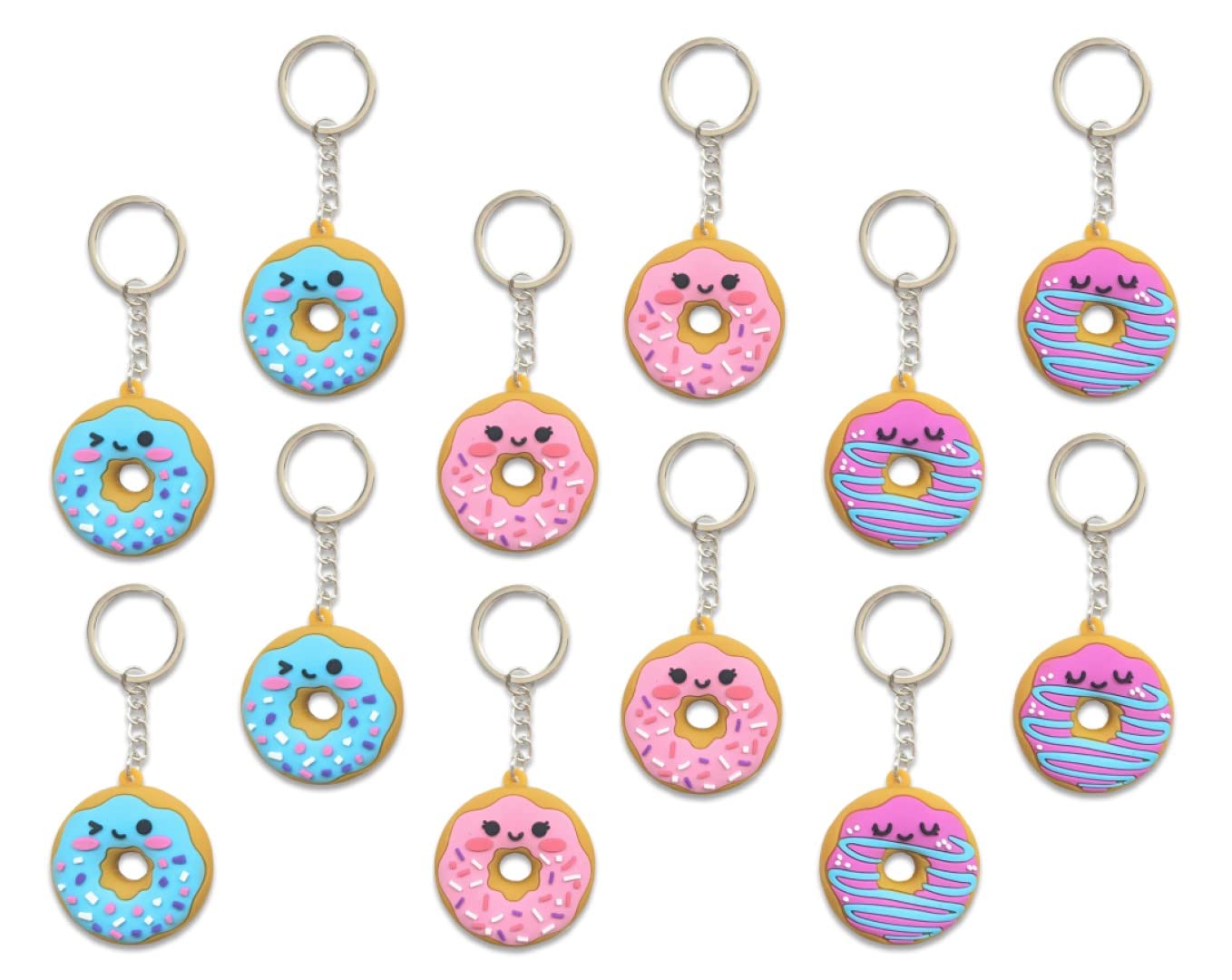 Kipp Brothers KP4377 Donut-Schlüsselanhänger aus weichem Gummi, ca. 5,1 x 5,1 cm, 12 Stück, Mehrfarbig, Aprox. 2" x 2" von Kipp Brothers