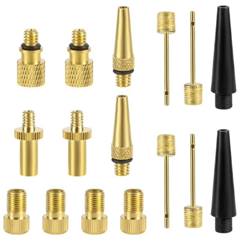 Kissmii 16-Teiliges Fahrradventil-Adapter-Set, Messing-Reifenventil-Adapter, Ballpumpennadel, /AV, AV/EV, EV/-Adapter, Aufblasbare Düsen von Kissmii