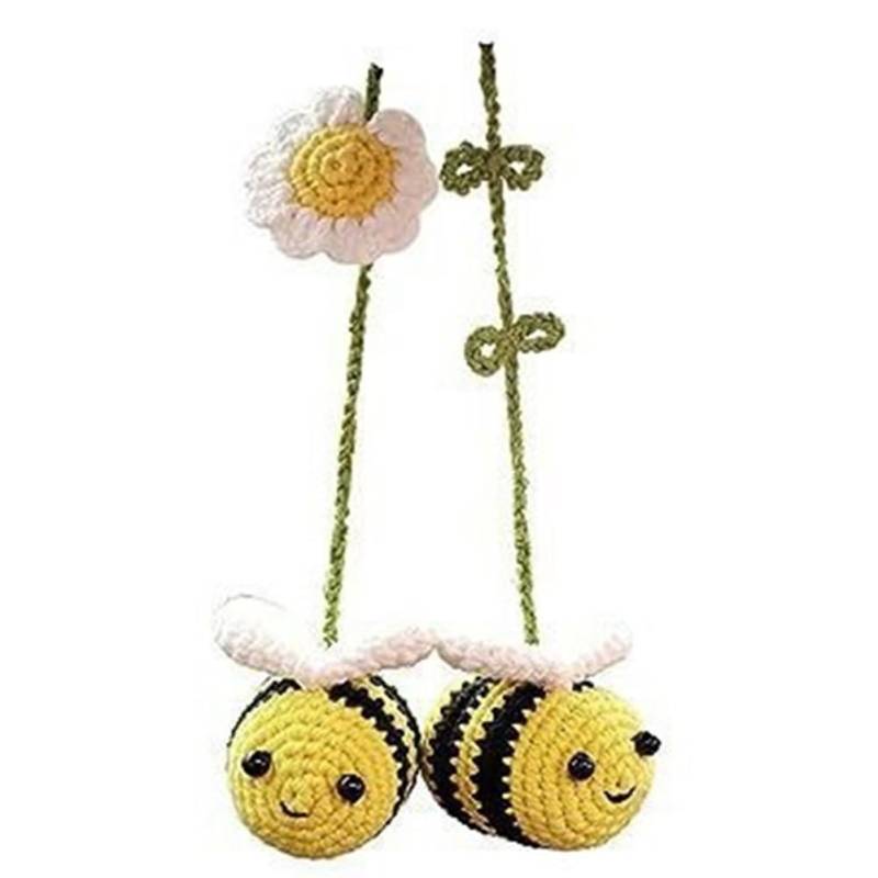 Kissmii Gewebtes Bienen-Autoornament, Biene, Handgehäkeltes Autoornament, Rückspiegel, Autozubehör, Dekoration für Bienenliebhaber von Kissmii