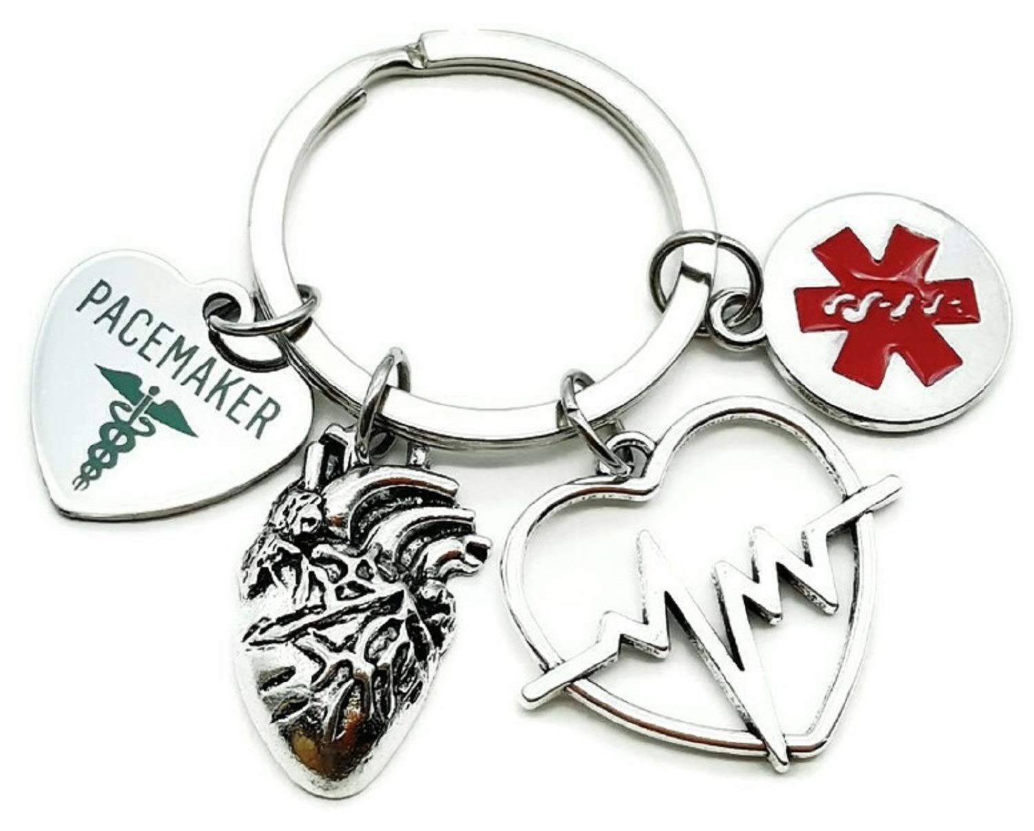 Pacemaker Medical Alert Keychain Packemaker Gift Heart ECG EKG Heartbeat Charm Medical Symbol Caduceus Heart Arrhythmia Awareness Keychain Pacemaker Implantation Pacemaker Key Ring Key Chain, Silber Pacemaker Medical Alert Keychain Packemaker Gift Heart ECG EKG Heartbeat Charm Medical Symbol Caduceus Heart Arrhythmia Awareness Keychain Pacemaker Implantation Pacemaker Key Ring Key Chain, Silber von Kit's Kiss