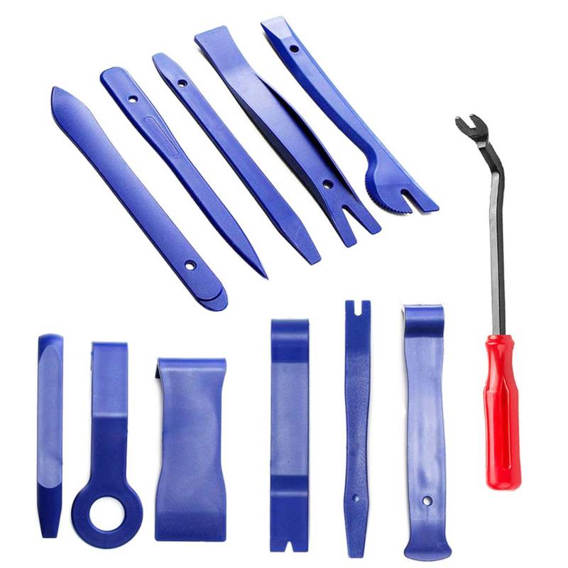 Kitbest 12tlg Auto Demontage Werkzeug Set, Zierleistenkeile Innenraum Verkleidung Türverkleidung, Hebelwerkzeug Auto Kunststoff Hebelwerkzeug Set mit Befestigungsniet Entferner (Blau) von Kitbest