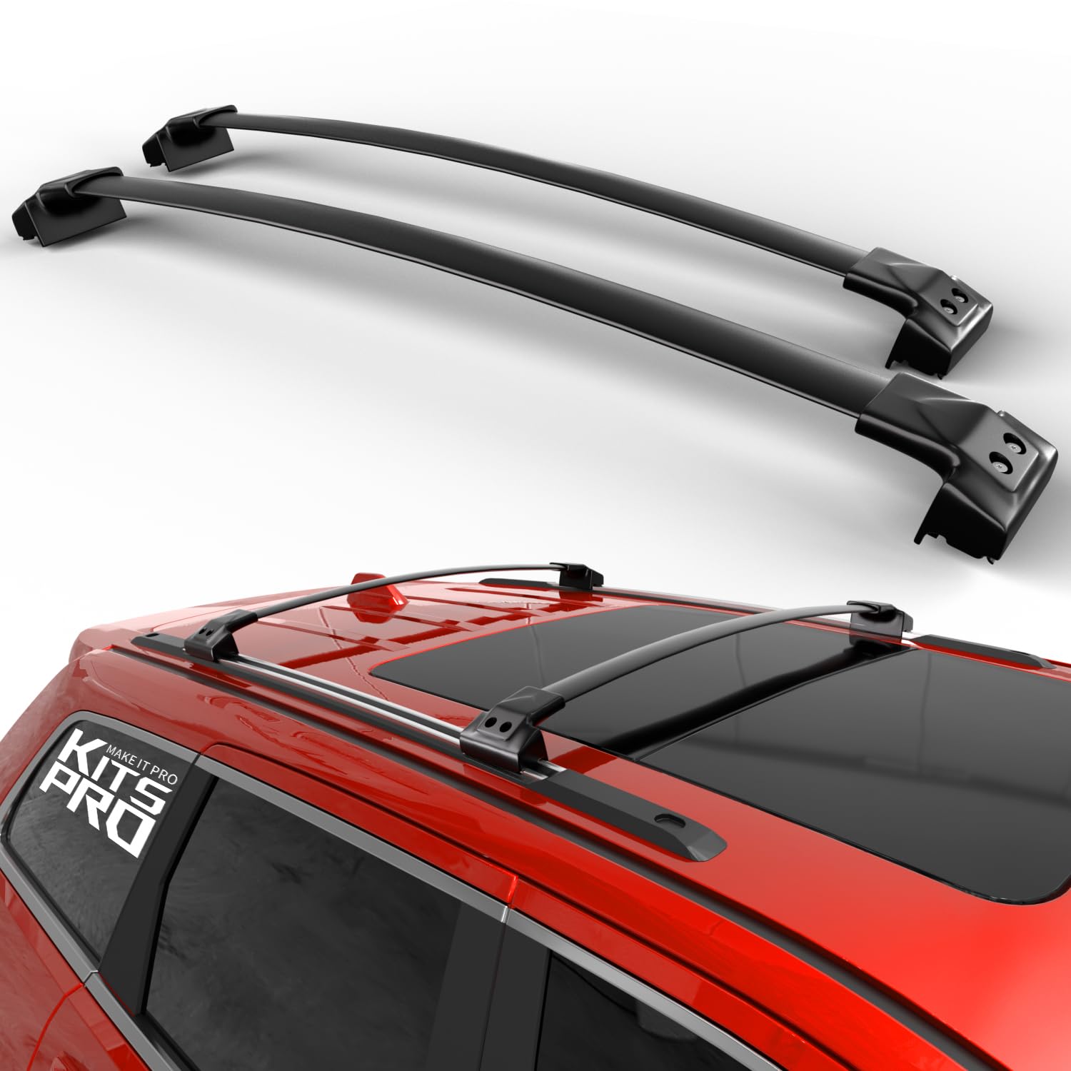 KitsPro 118,9 kg Dachträger-Querstangen für Jeep Grand Cherokee 2011–2021 (nur passend für werkseitig gerillte Seitenschienen), Mattschwarz, robuste Aluminium-Querstange von KitsPro