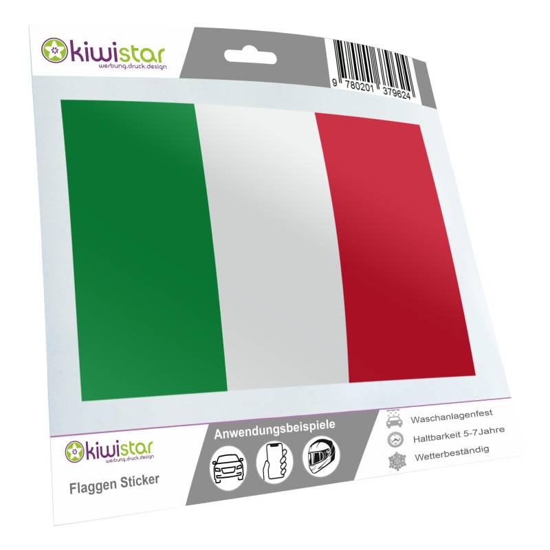 Kiwistar - Autoaufkleber Sticker Fahne Flagge Aufkleber 15cm Italien laminiert sehr Lange Haltbar von Kiwistar