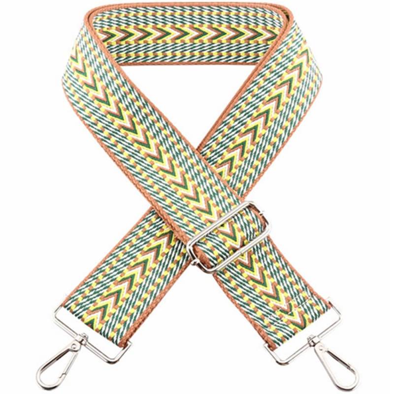 Kiwochy Verstellbarer Taschengurt Trageriemen Umhängegurt Breit Schulterriemen Breite 2 Zoll Karabiner in Silber Taschen Ersatz Schultergurt für Handtaschen Schulterriemen (Brauner Rand Grün-Gelb) von Kiwochy