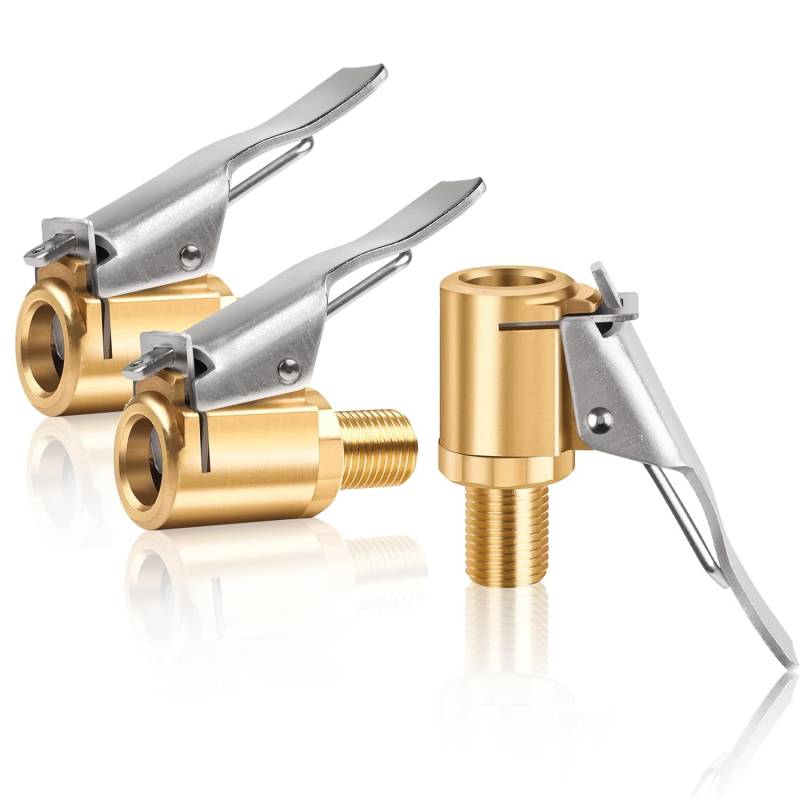 Kjzeex 3 Stück 8mm Autoventil Hebelstecker Air Chuck, Messing Autoventil Adapter Druckluft Reifenfüllnippe Momentstecker Reifenfüllnippel, Auto Ventilstecker für Reifenventile mit Ventilgewinde von Kjzeex