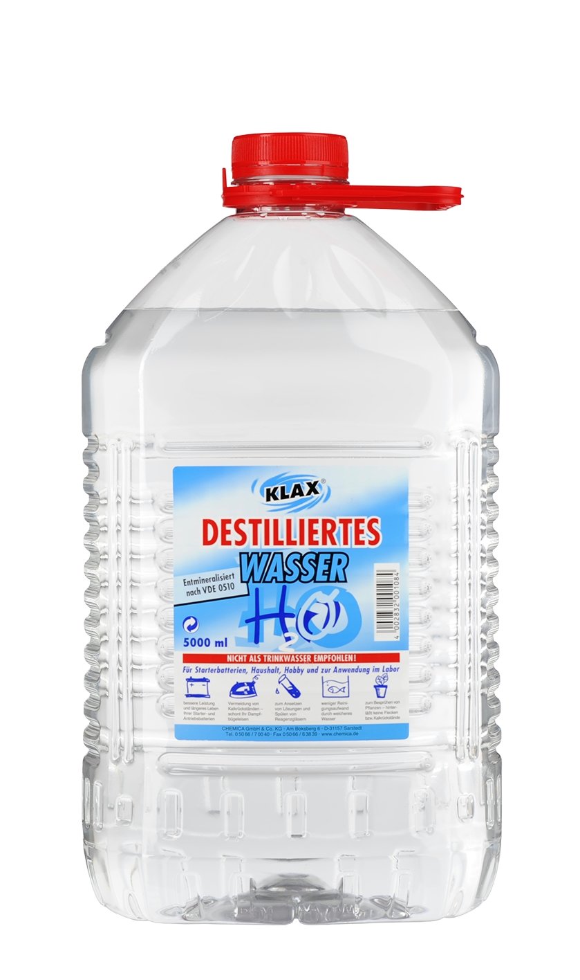 Klax 720 Liter Destilliertes Wasser (144 Kanister mit je 5 Litern) 1 Palette von Klax