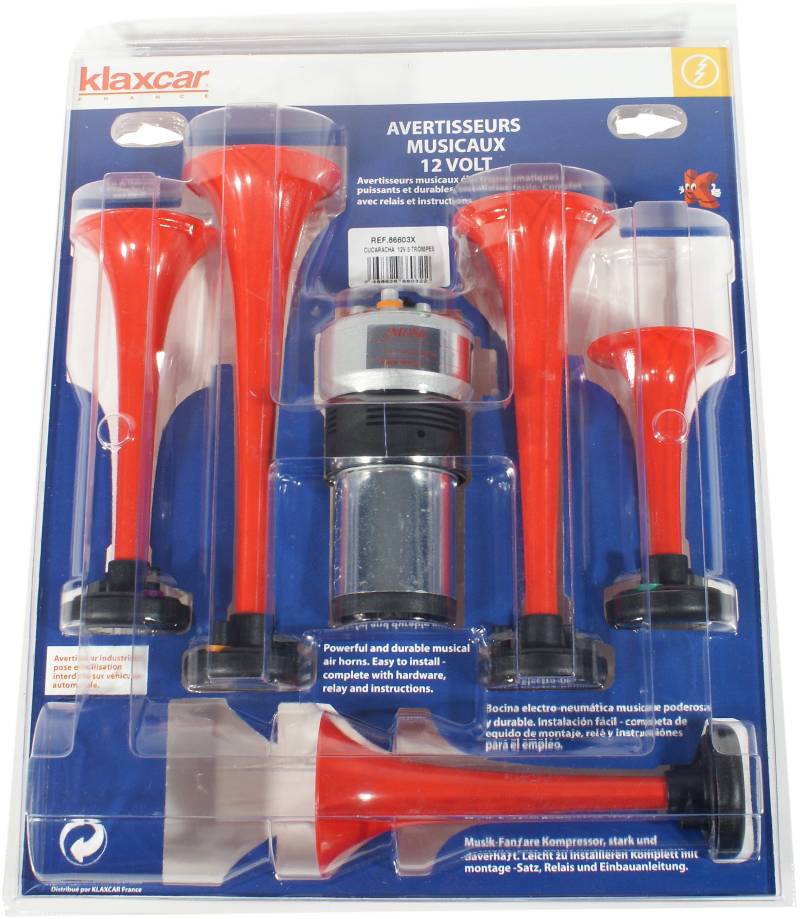 Klaxcar France 86603X Fanfare Kit Cucaracha 12V 5 Trumpeten, Universelle Passform für LKW, PKW, Legierter Stahl, 105 dB, Hupe, Autohupe von Klaxcar France