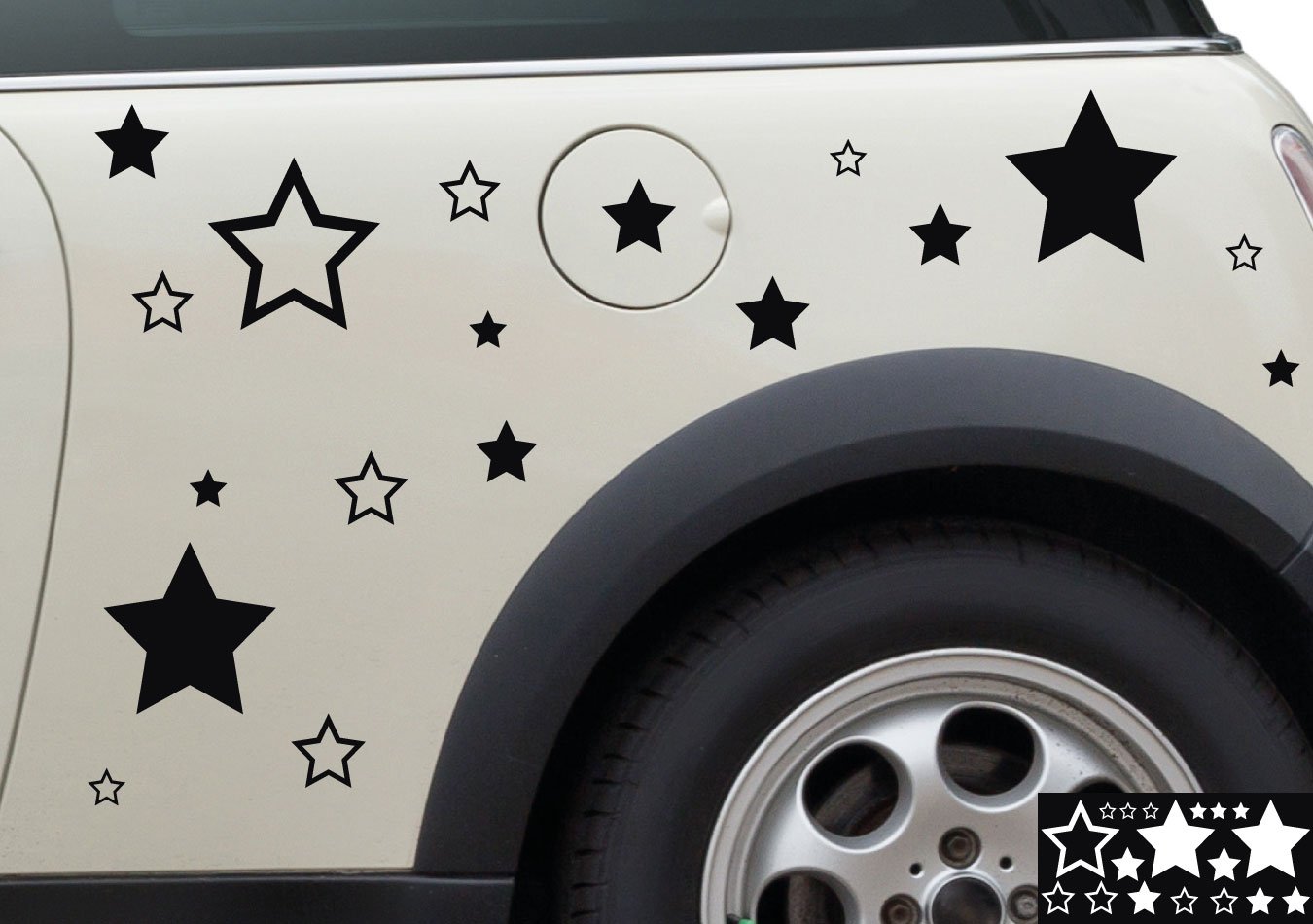 Kleb-drauf® - 18 Sterne/Schwarz - matt - Aufkleber zur Dekoration von Autos, Motorrädern und Allen Anderen glatten Oberflächen im Außenbereich; aus 19 Farben wählbar; in matt oder glänzend von Kleb-drauf
