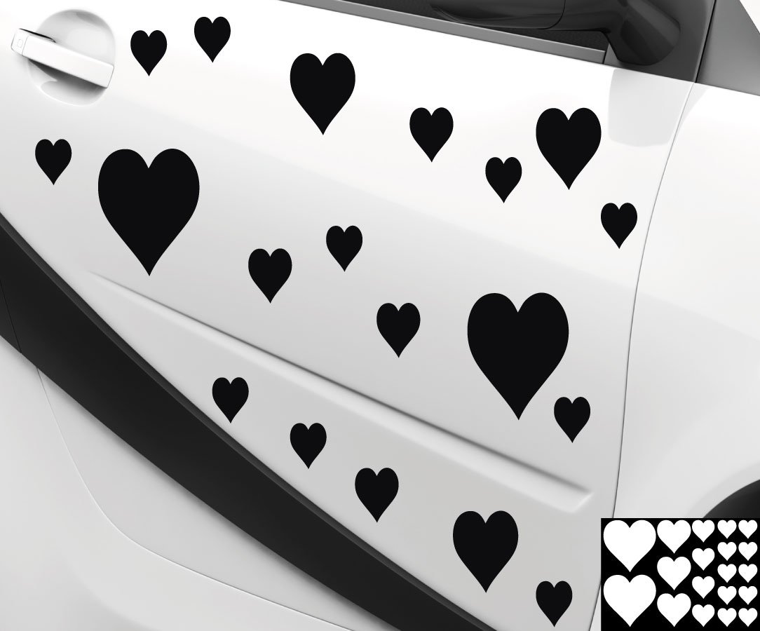 kleb-drauf® - 19 Herzen/Rosa - glänzend - Aufkleber zur Dekoration von Autos, Motorrädern und Allen Anderen glatten Oberflächen im Außenbereich; aus 19 Farben wählbar; in matt oder glänzend von kleb-drauf