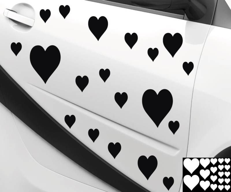 kleb-drauf® - 19 Herzen/Schwarz - matt - Aufkleber zur Dekoration von Autos, Motorrädern und Allen Anderen glatten Oberflächen im Außenbereich; aus 19 Farben wählbar; in matt oder glänzend von kleb-drauf